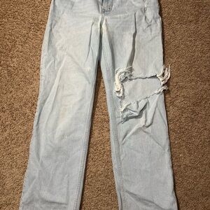 Abercrombie & Fitch Distressed Light Blue Straight Jeans